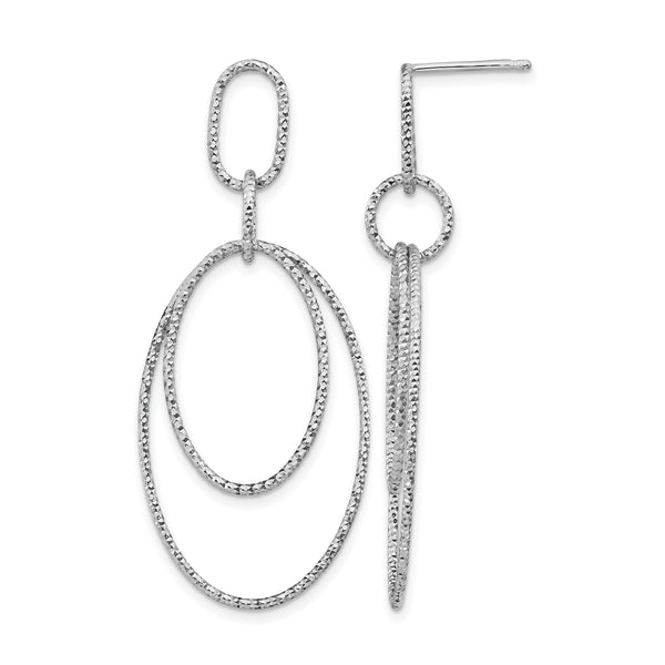 Sterling Silver Rh-plated D/C Oval Post Dangle Earrings - Birthstone Company