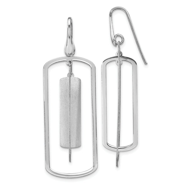 Sterling Silver Rhodium-plated Polished & Brushed Dangle Earrings