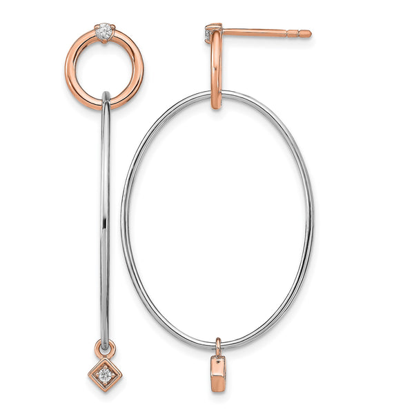 Sterling Silver Rose Gold-plated Rhd-plat CZ Post Dangle Earrings - Birthstone Company