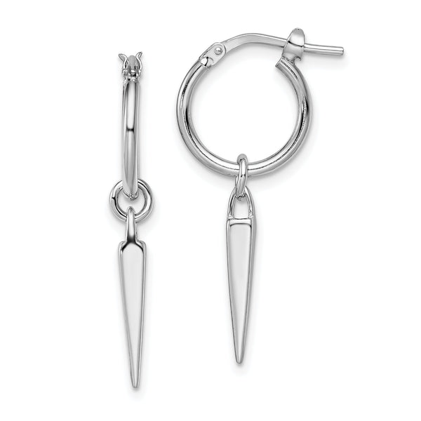 Sterling Silver Rhodium-pl Hoop with Dangle Earrings
