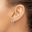 Sterling Silver Rhodium-plated Aqua Enameled Hoop Earrings