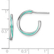 Sterling Silver Rhodium-plated Aqua Enameled Hoop Earrings