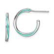 Sterling Silver Rhodium-plated Aqua Enameled Hoop Earrings