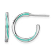 Sterling Silver Rhodium-plated Aqua Enameled Hoop Earrings - Birthstone Company