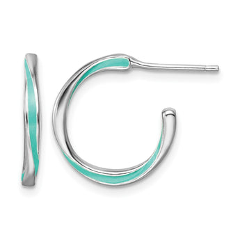 Sterling Silver Rhodium-plated Aqua Enameled Hoop Earrings - Birthstone Company