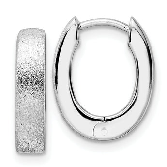 Radiant Essence SS Rhod-plated D/C Brushed Oval Hoop Earrings