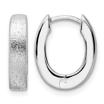 Radiant Essence SS Rhod-plated D/C Brushed Oval Hoop Earrings - Birthstone Company