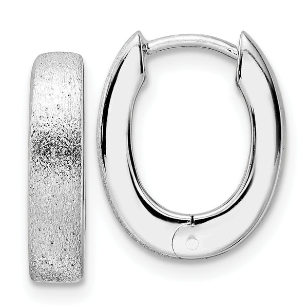 Radiant Essence SS Rhod-plated D/C Brushed Oval Hoop Earrings