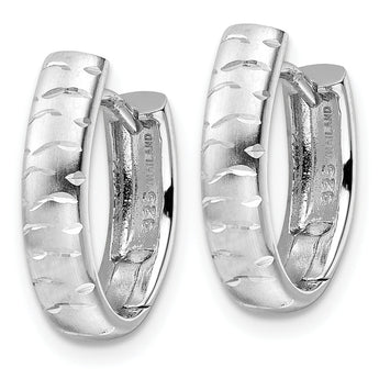 Sterling Silver Rhod-plated D/C Brushed Oval Hoop Earrings