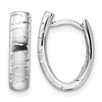 Sterling Silver Rhod-plated D/C Brushed Oval Hoop Earrings - Birthstone Company