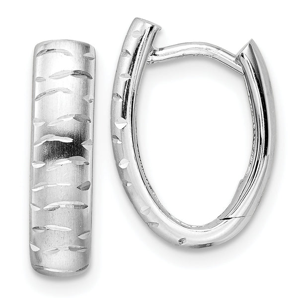 Sterling Silver Rhod-plated D/C Brushed Oval Hoop Earrings