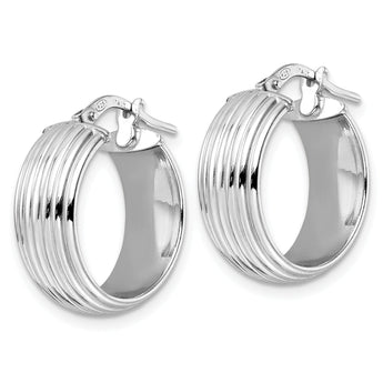 Sterling Silver Rhod-plated Polished Grooved Hoop Earrings
