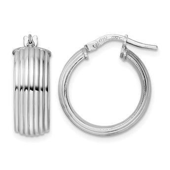 Sterling Silver Rhod-plated Polished Grooved Hoop Earrings - Birthstone Company