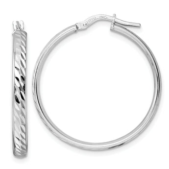 Sterling Silver Rhod-plated Polished D/C Hoop Earrings