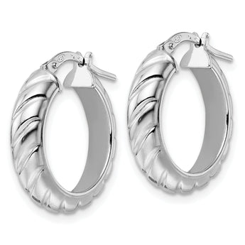 Sterling Silver Rhod-plated Polished Textured Hoop Earrings