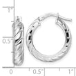 Sterling Silver Rhod-plated Polished Textured Hoop Earrings