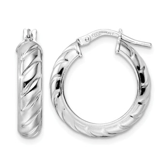 Sterling Silver Rhod-plated Polished Textured Hoop Earrings - Birthstone Company