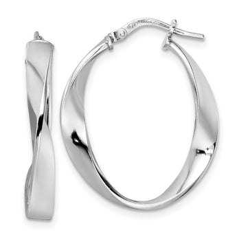 Sterling Silver Rhod-plated Polished Oval Twisted Hoop Earrings
