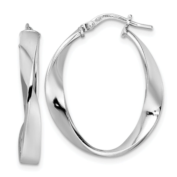 Sterling Silver Rhod-plated Polished Oval Twisted Hoop Earrings