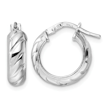 Sterling Silver Rhod-plated Polished Textured Hoop Earrings - Birthstone Company