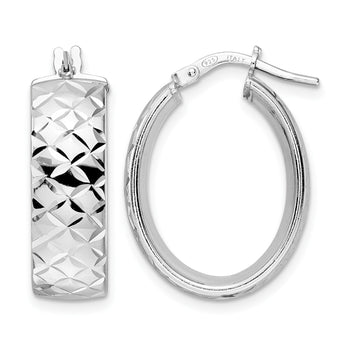 Sterling Silver Rhod-plated Polished D/C Oval Hoop Earrings - Birthstone Company