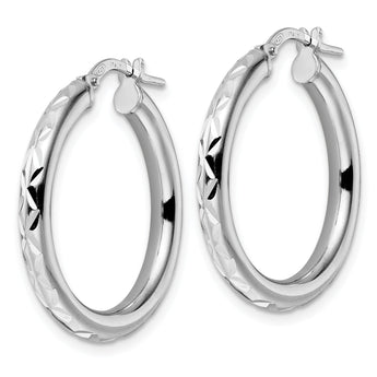 Sterling Silver Rhod-plated Polished D/C Hoop Earrings