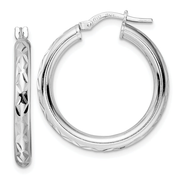 Sterling Silver Rhod-plated Polished D/C Hoop Earrings