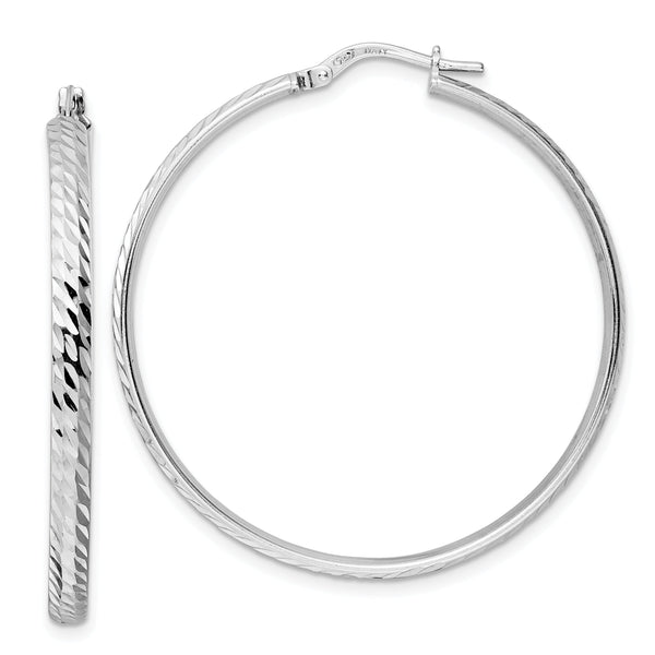 Sterling Silver Rhod-plated Polished D/C Hoop Earrings
