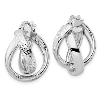 Sterling Silver Rhod-plated Polished D/C Hoop Earrings