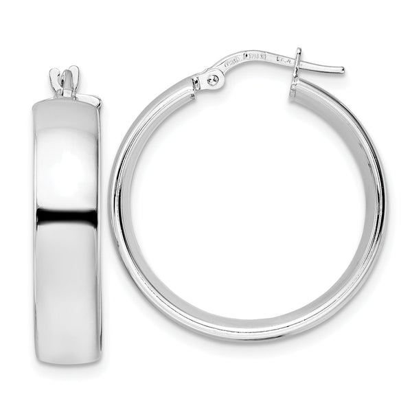 Sterling Silver Rhod-plated Polished Hoop Earrings