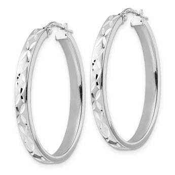 Sterling Silver Rhod-plated Polished D/C Oval Hoop Earrings