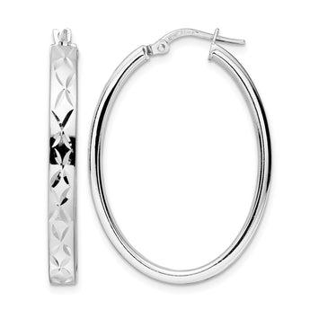 Sterling Silver Rhod-plated Polished D/C Oval Hoop Earrings - Birthstone Company