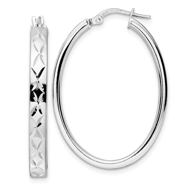 Sterling Silver Rhod-plated Polished D/C Oval Hoop Earrings