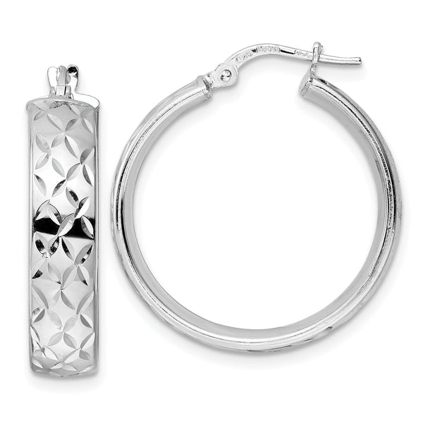Sterling Silver Rhod-plated Polished D/C Hoop Earrings