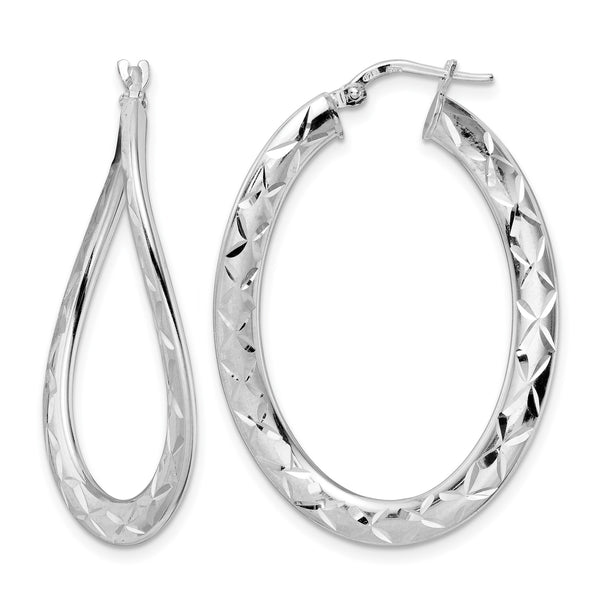 Sterling Silver Rhod-plated Pol & D/C Curved Oval Hoop Earrings - Birthstone Company