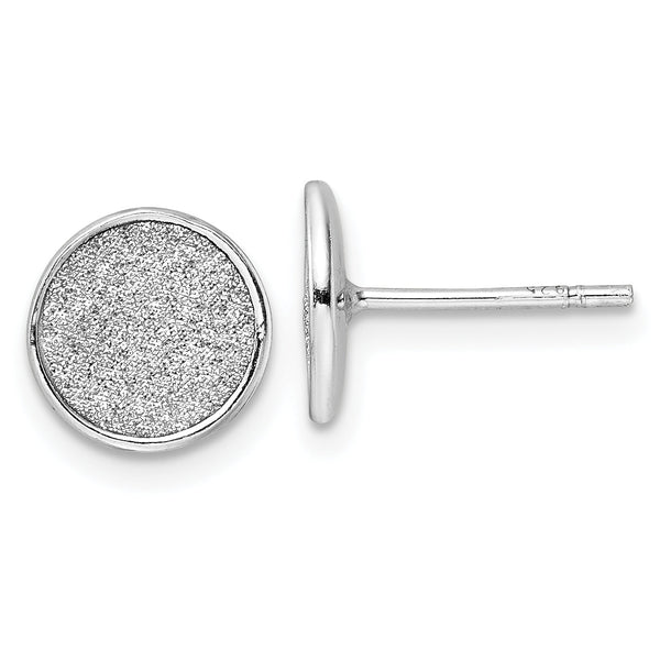 Sterling Silver Rhodium-plated Polished Textured Post Earrings