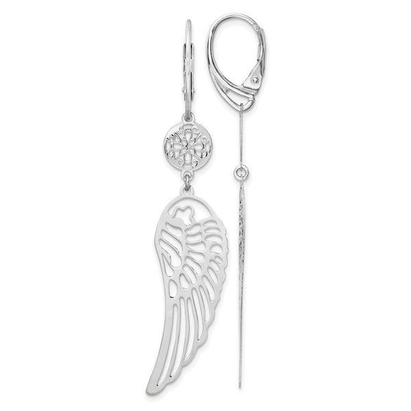 Sterling Silver Rhodium-plated Polished Wing Leverback Earrings