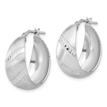 Sterling Silver Rhodium-plated Satin and Diamond-cut Hoop Earrings