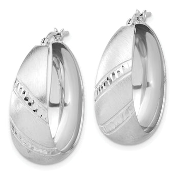 Sterling Silver Rhodium-plated Satin Diamond-cut Hoop Earrings