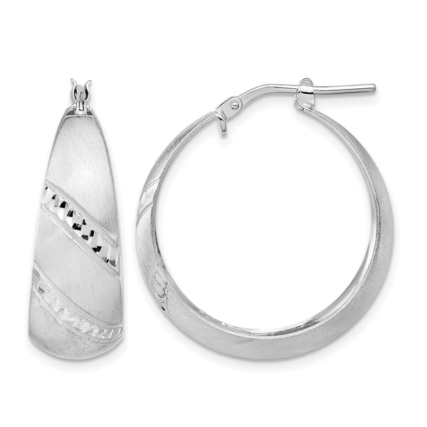 Sterling Silver Rhodium-plated Satin Diamond-cut Hoop Earrings - Birthstone Company