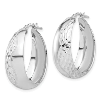 Sterling Silver Rhodium-plated Polished and Textured Hoop Earrings