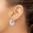 Sterling Silver Rhodium-plated Polished and Textured Hoop Earrings