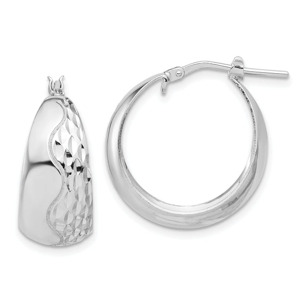 Sterling Silver Rhodium-plated Polished and Textured Hoop Earrings