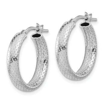 Sterling Silver Rhodium-plated Polished and Textured Hoop Earrings