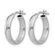 Sterling Silver Rhodium-plated Polished and Textured Hoop Earrings - Birthstone Company