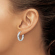 Sterling Silver Rhodium-plated Polished and Textured Hoop Earrings