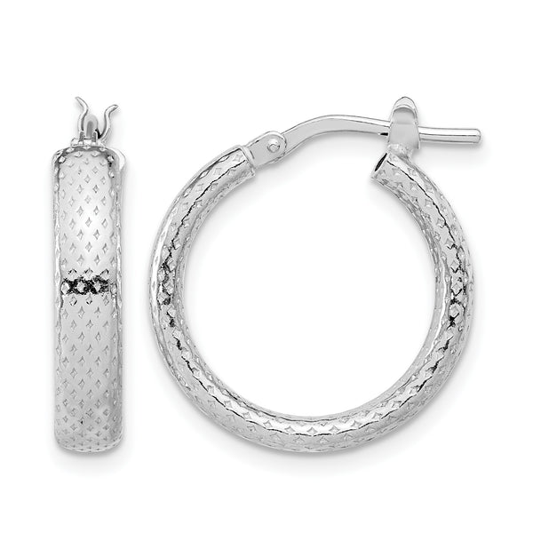 Sterling Silver Rhodium-plated Polished and Textured Hoop Earrings - Birthstone Company