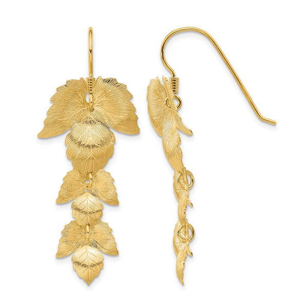 Sterling Silver Gold-plated Etched Leaves Dangle Earrings - Birthstone Company