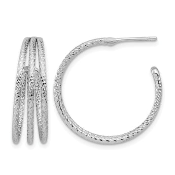 Sterling Silver Rh-plated Diamond Cut J-Hoop Earrings - Birthstone Company