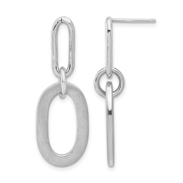 Sterling Silver Rh-plated Polished and Satin Oval Dangle Earrings - Birthstone Company